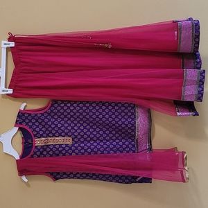 Girls Traditional Kurta Set in Purple and Pink